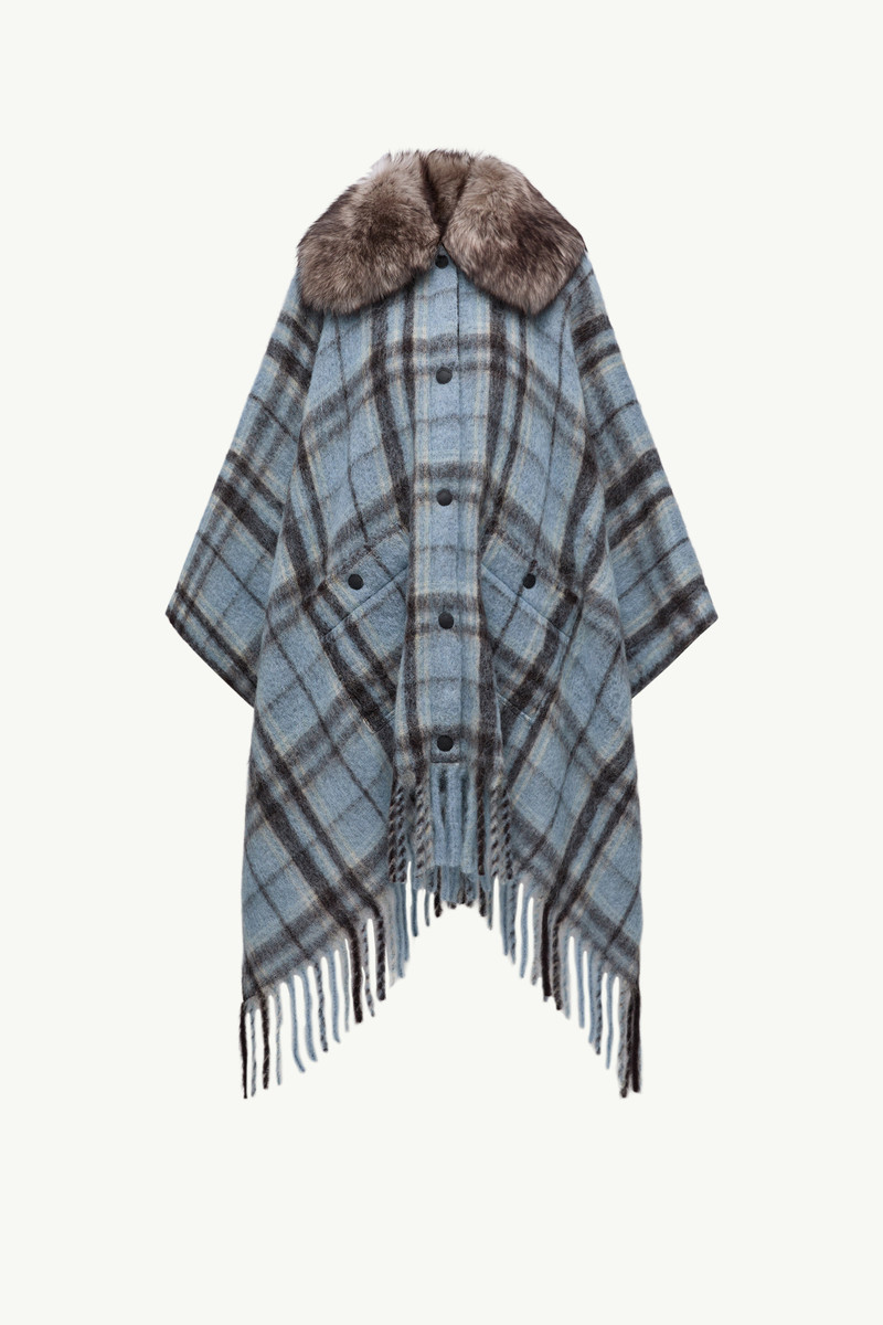 Mohair, Alpaca & Wool Blend Plaid Cape 1
