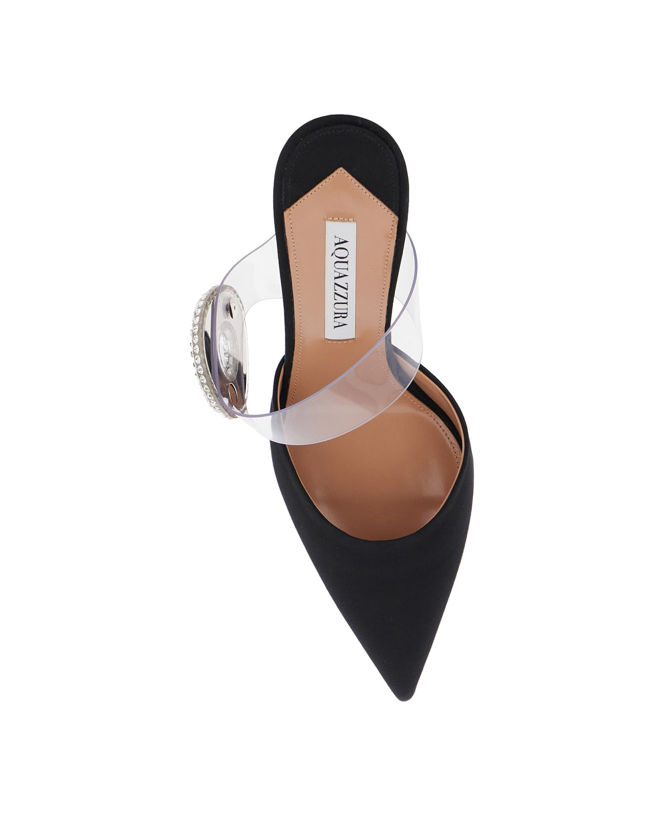 Black Slingback Mules With Crystal Embellishment And Transparent Strap In Suede Woman - 4