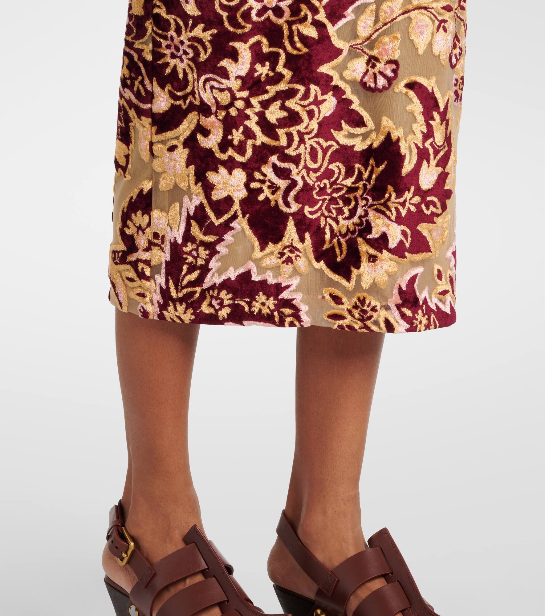 Paisley jacquard velvet midi skirt - 5