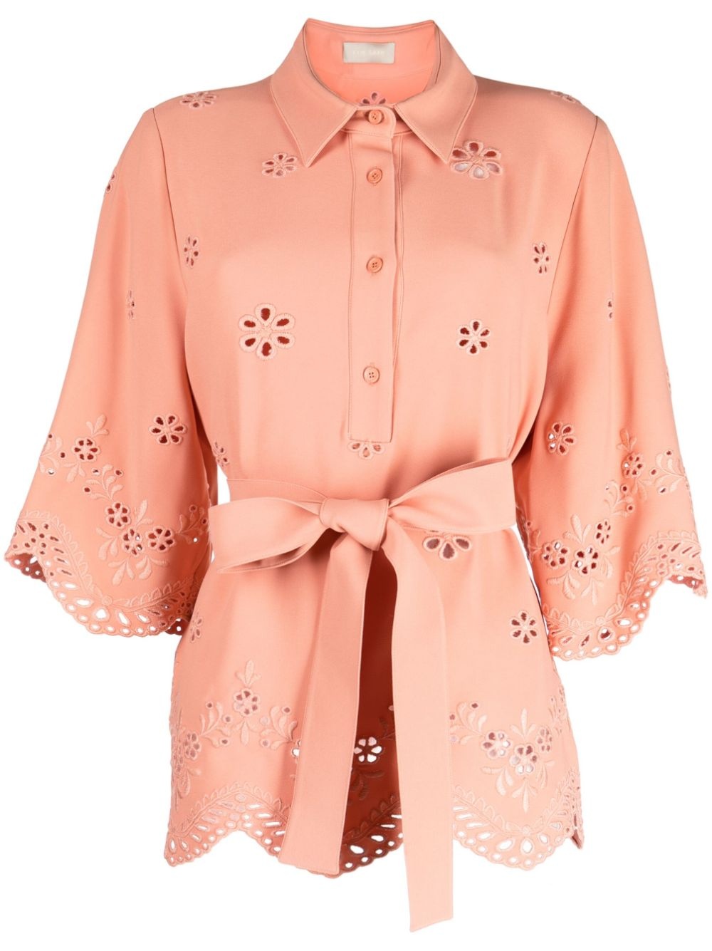 embroidered cady tied-waist blouse - 1