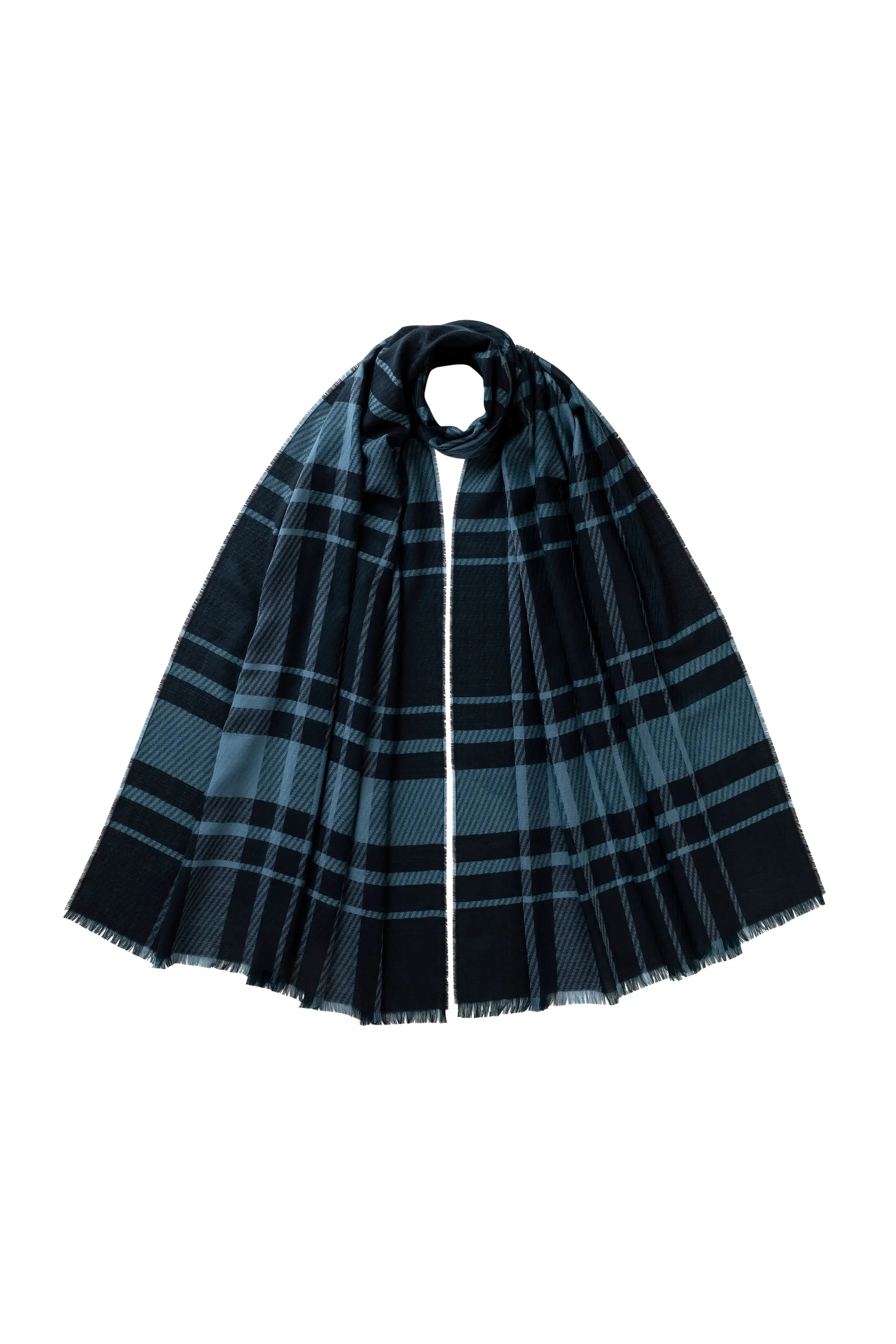 Twill Check Navy Scarf - 1