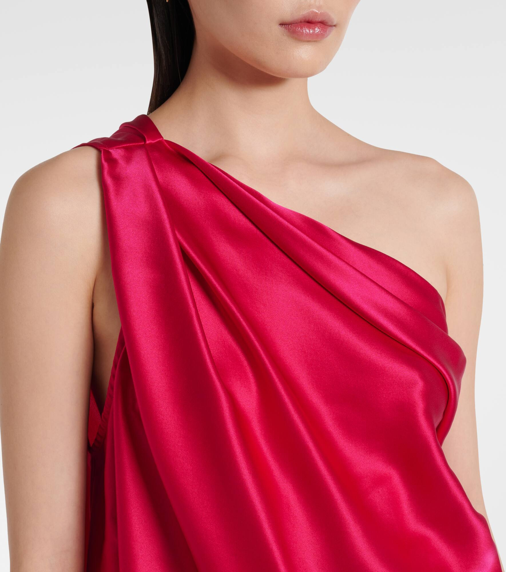 One-shoulder draped silk satin top - 4