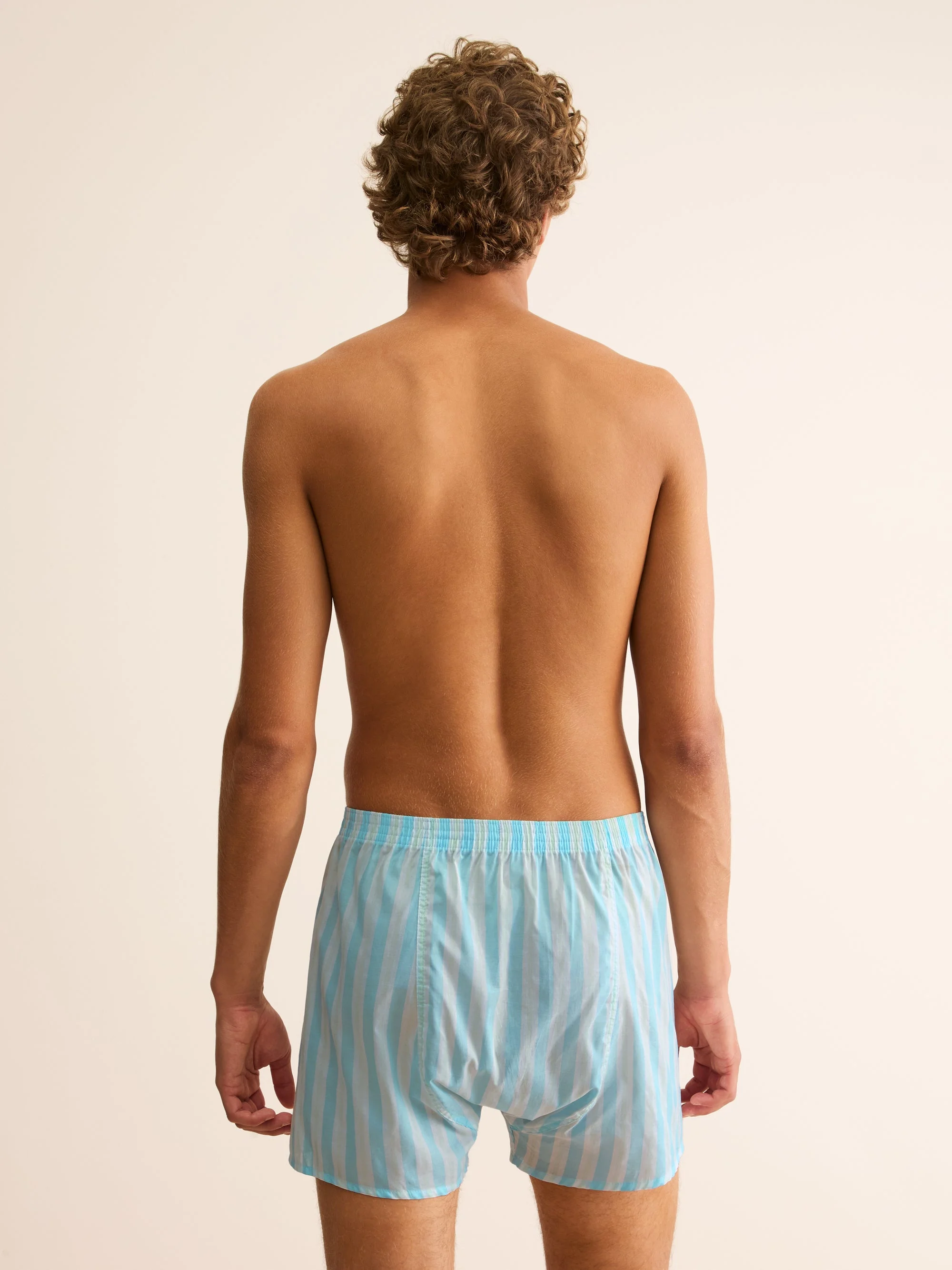 Men's Classic Fit Boxers Amalfi Cotton Batiste Aqua Blue Stripe - 1