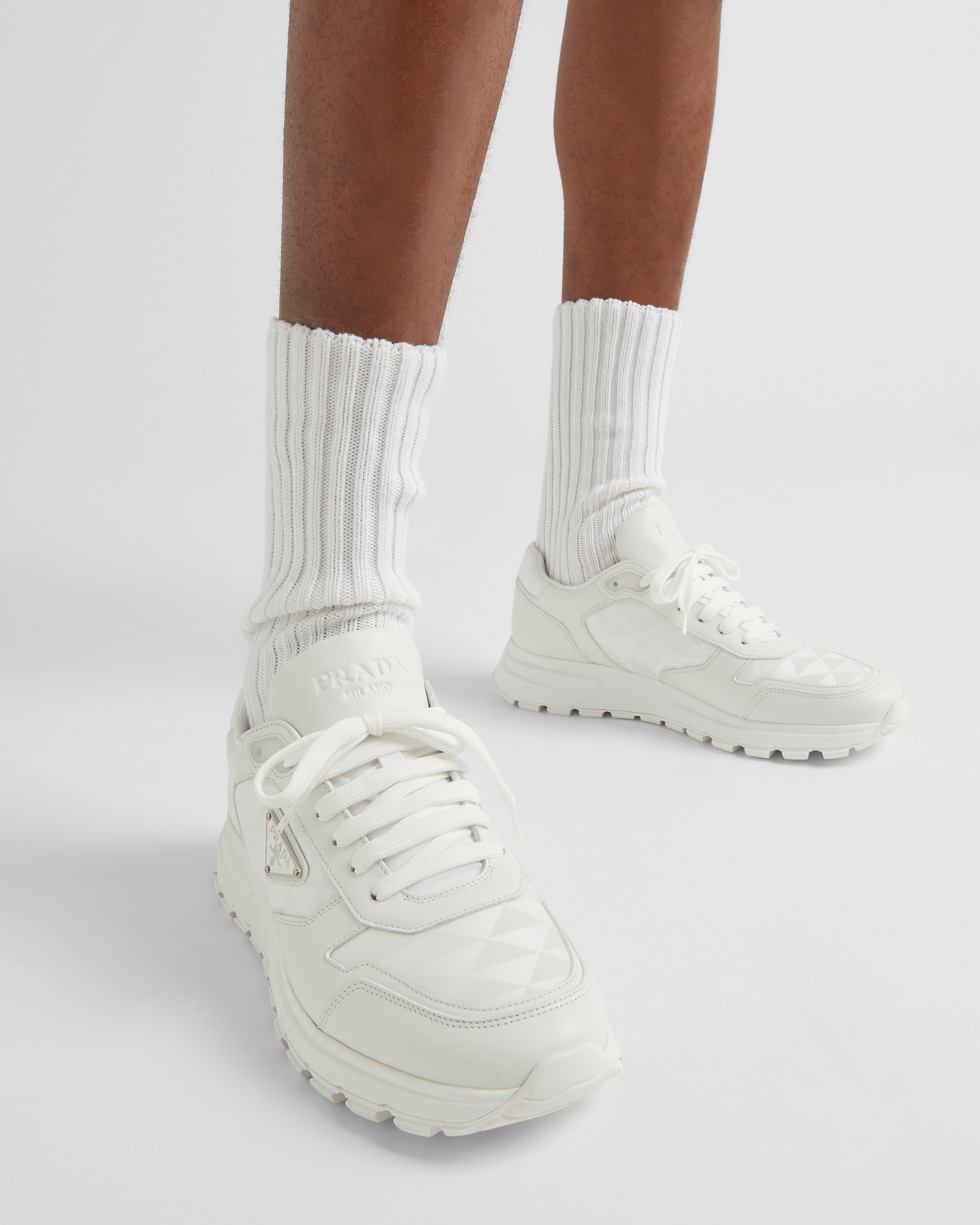 Leather and Re-Nylon high-top sneakers - 3