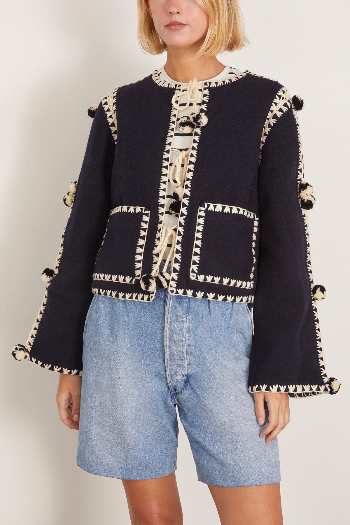 Addison Pom Pom Jacket in Navy - 3