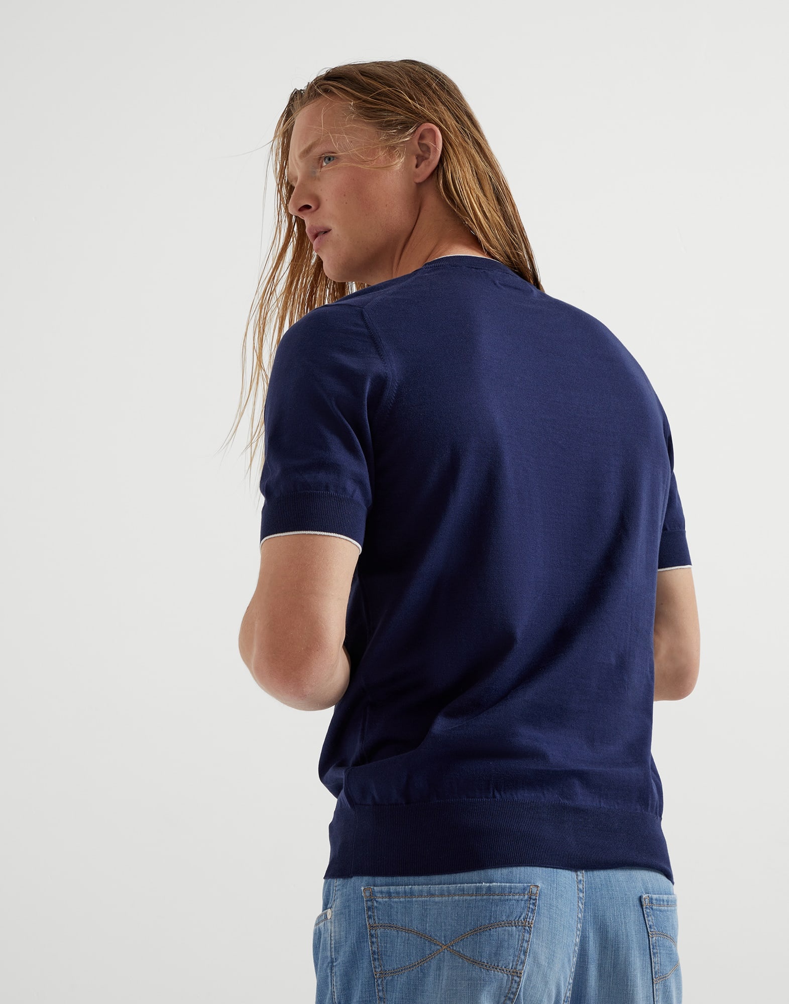 Cotton lightweight knit T-shirt with contrast details - 2