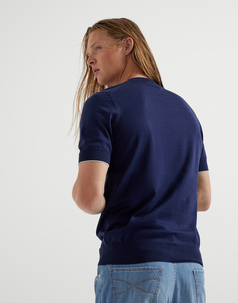 Brunello Cucinelli Cotton lightweight knit T-shirt with contrast details outlook