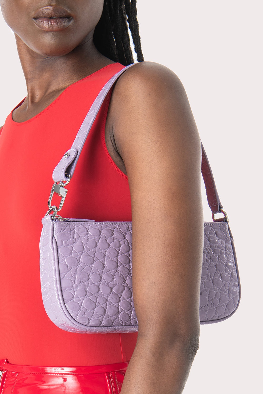 BY FAR Rachel Purple Haze Circular Croco Embossed Leather
