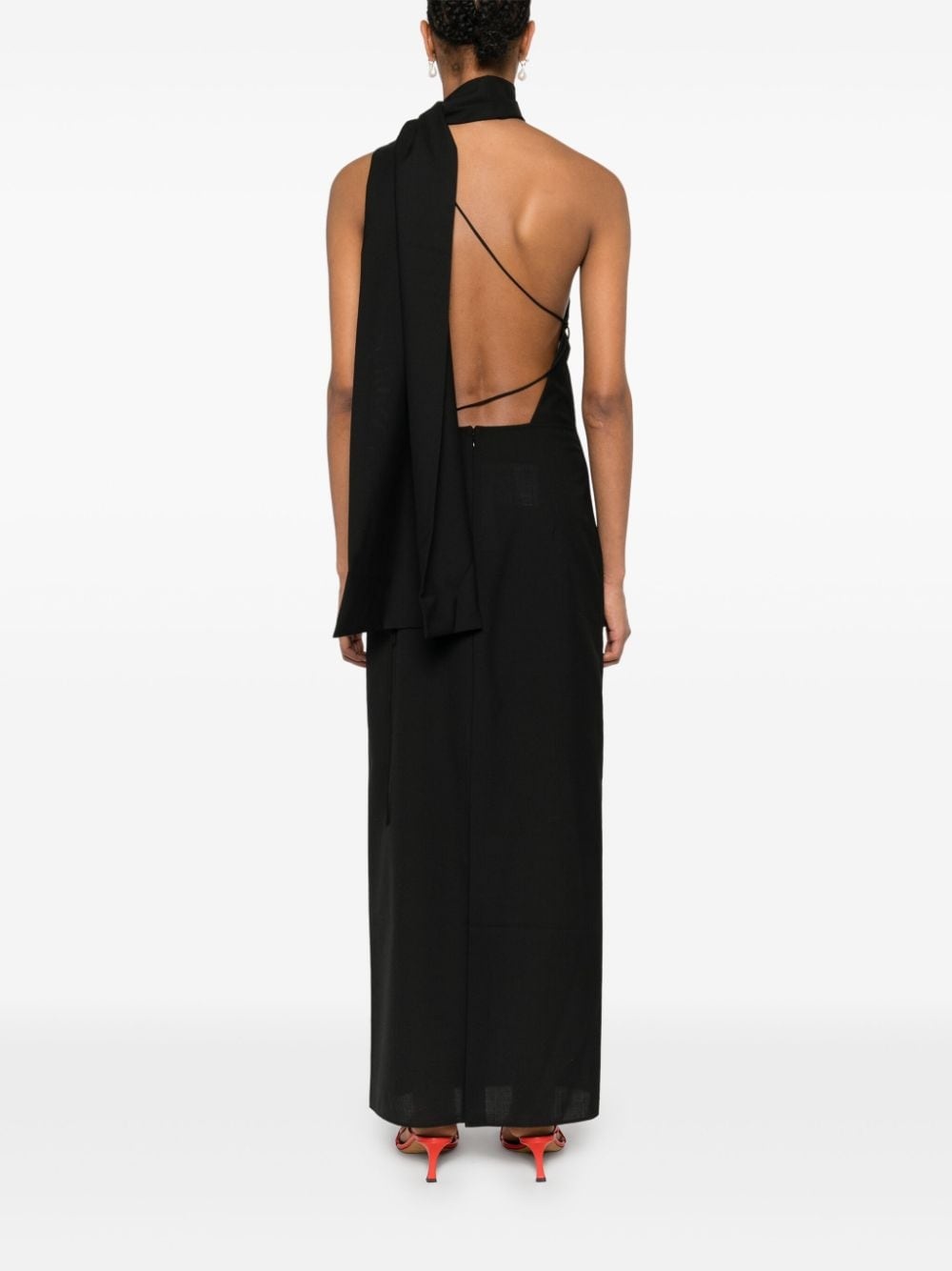scarf-detail open-back dress - 4