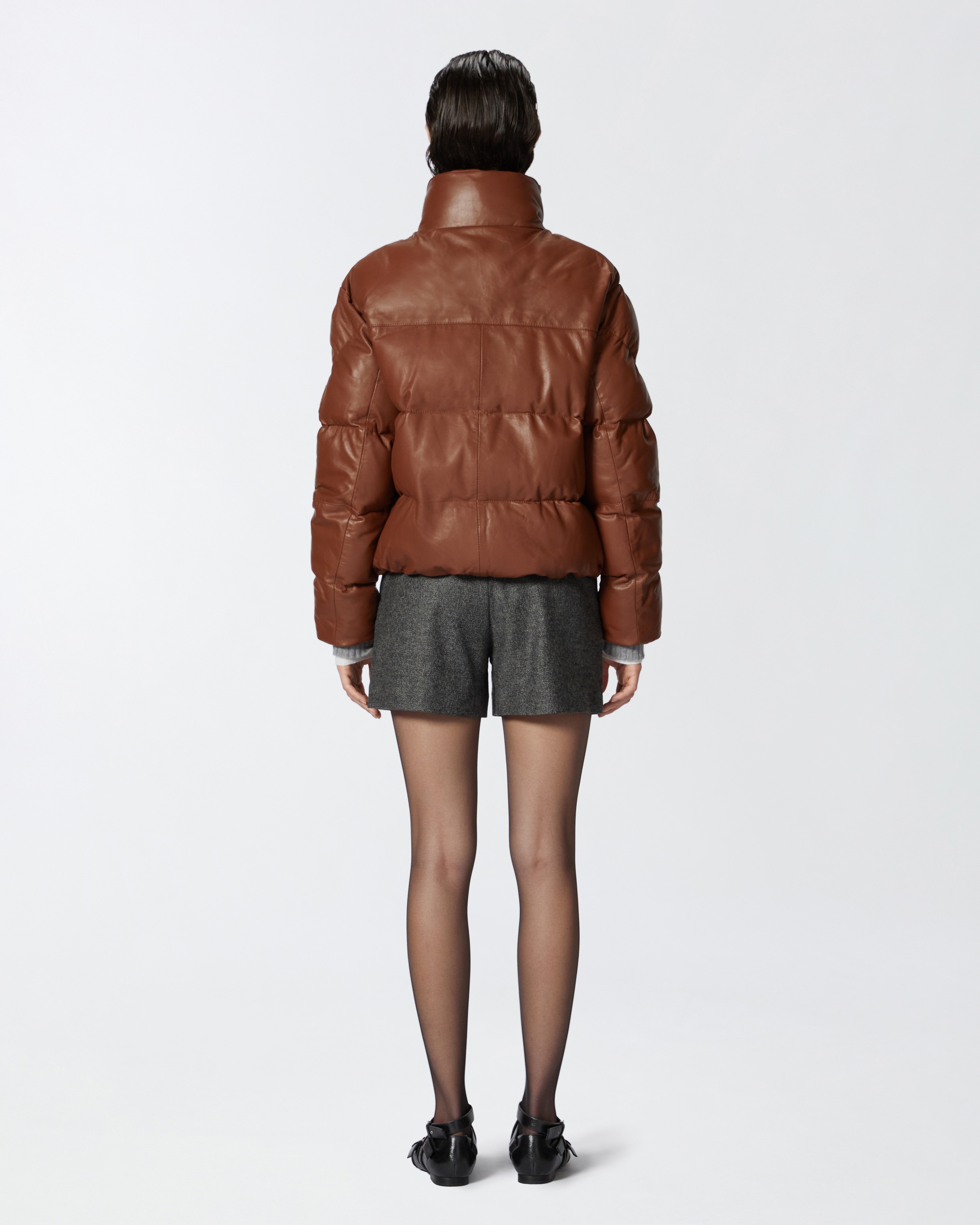 SHORT PADDED LEATHER HIGH-NECK JACKET - 4