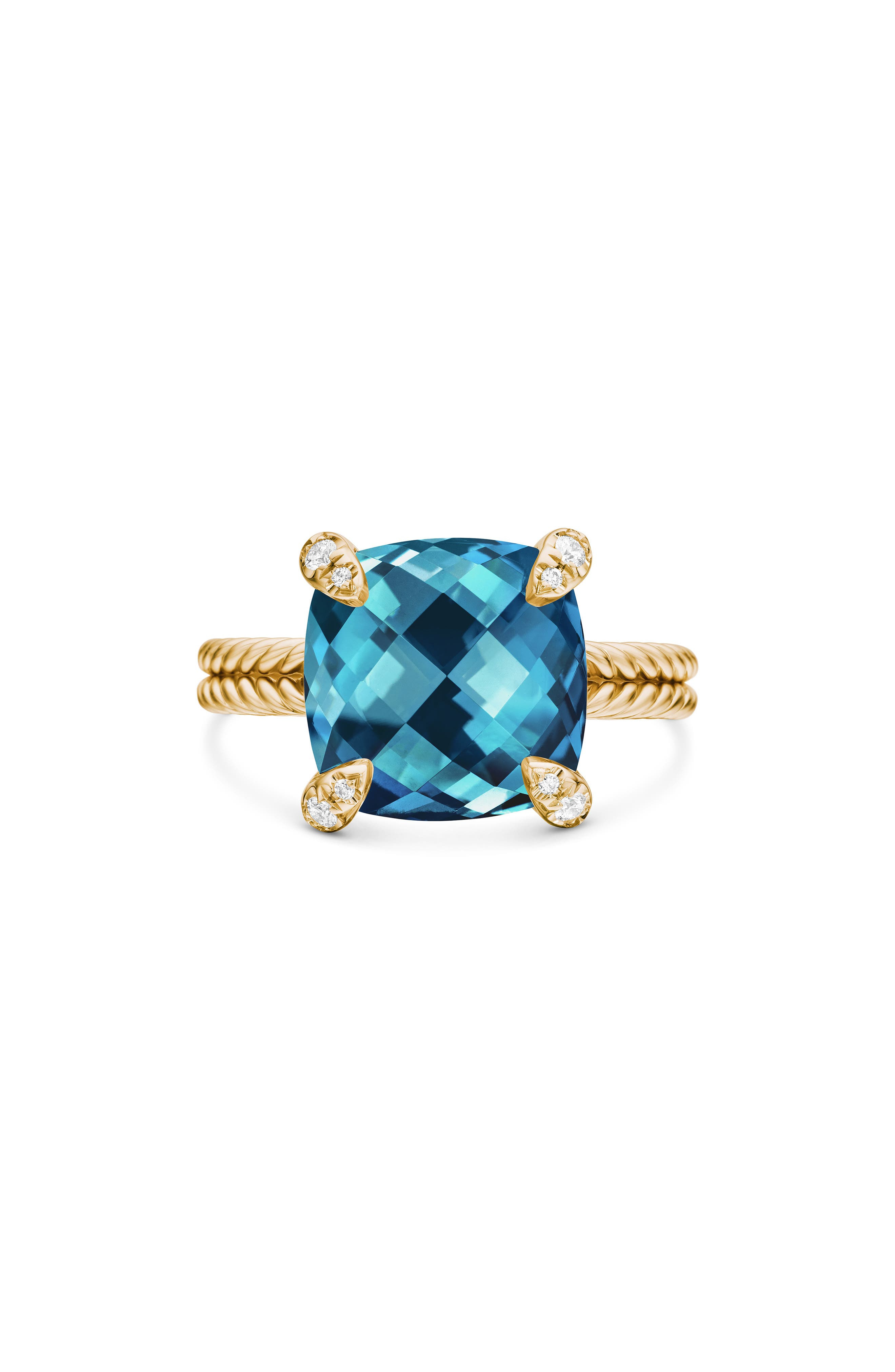 David Yurman Châtelaine Ring with Semiprecious Stone and Diamonds in 18K Gold in Hampton Blue Topaz  - 1