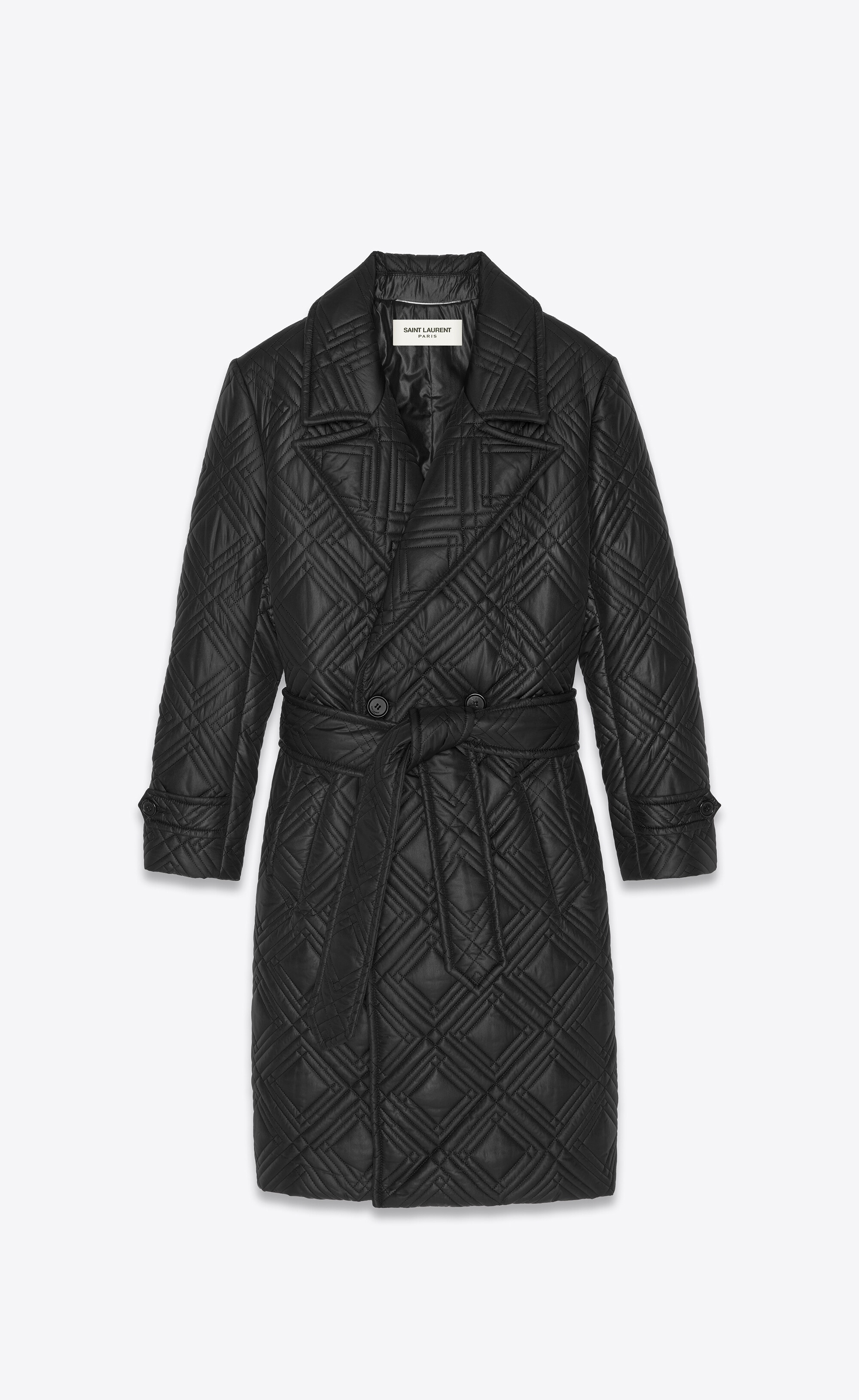 double-breasted belted robe jacket in quilted nylon - 1