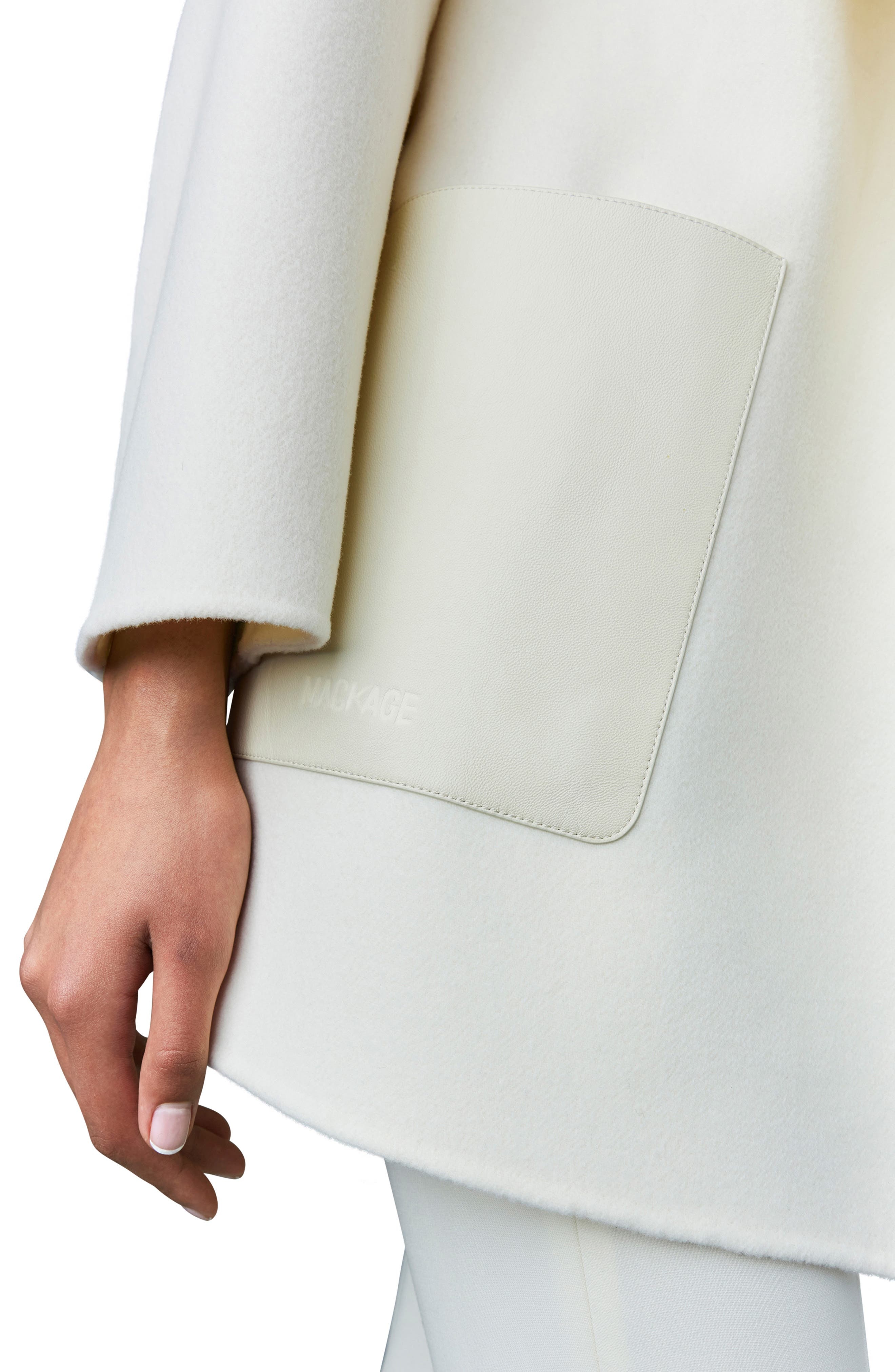 Mackage Azra Belted Double Face Wool Wrap Coat in Cream at Nordstrom - 4