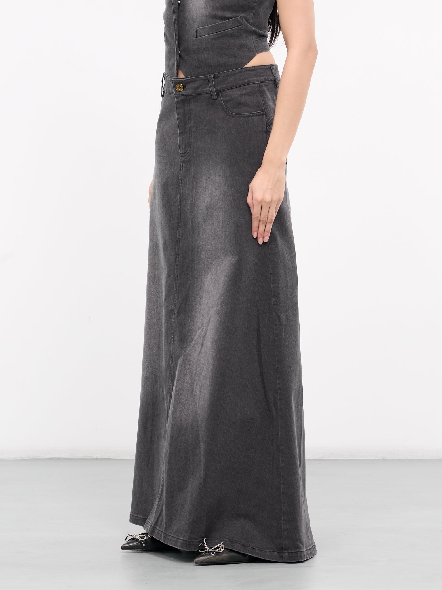 Denim Washed Long Skirt - 2