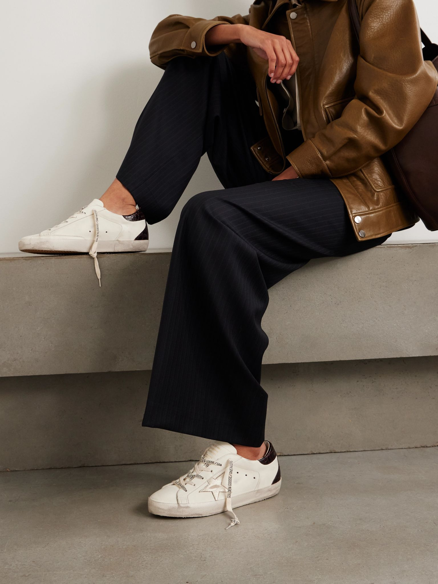 Super-Star distressed metallic and croc-effect leather sneakers White - 2