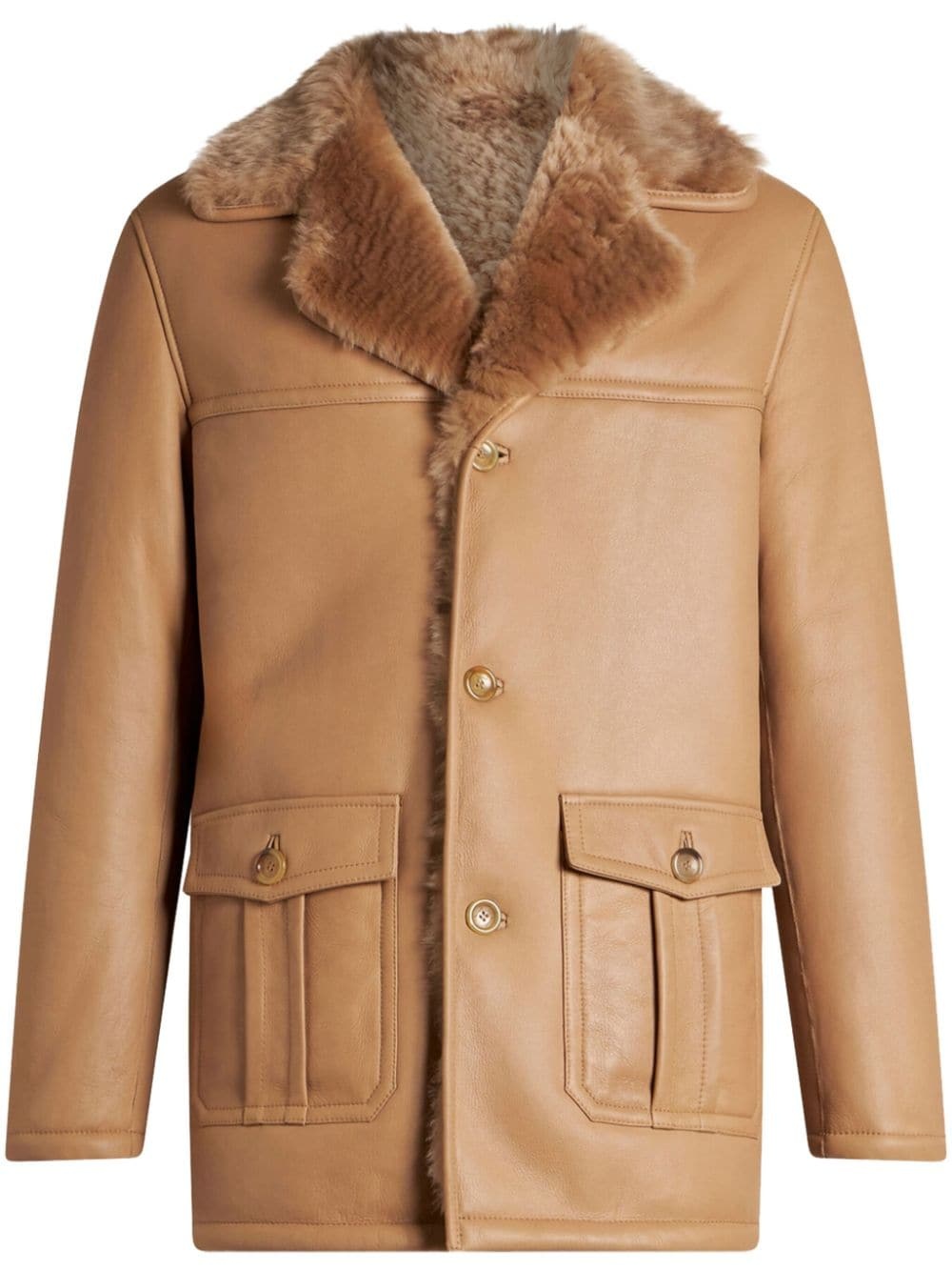 shearling leather coat - 1