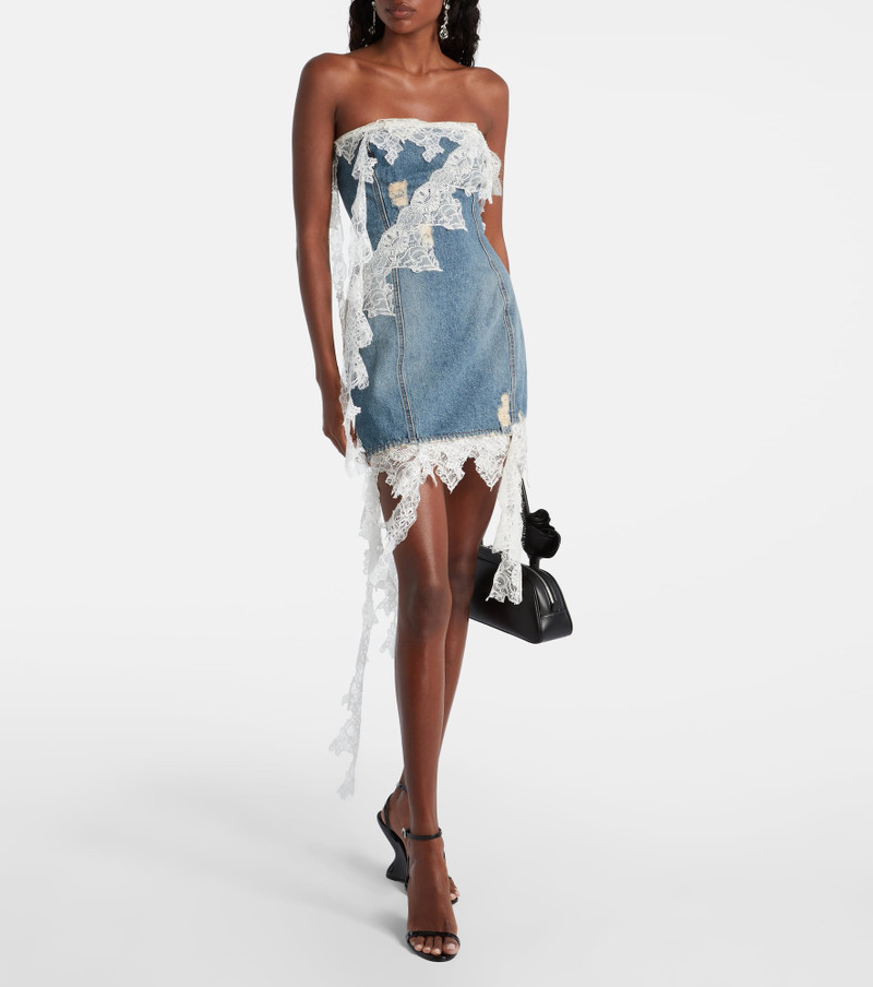 Blumarine Lace-trimmed denim minidress outlook