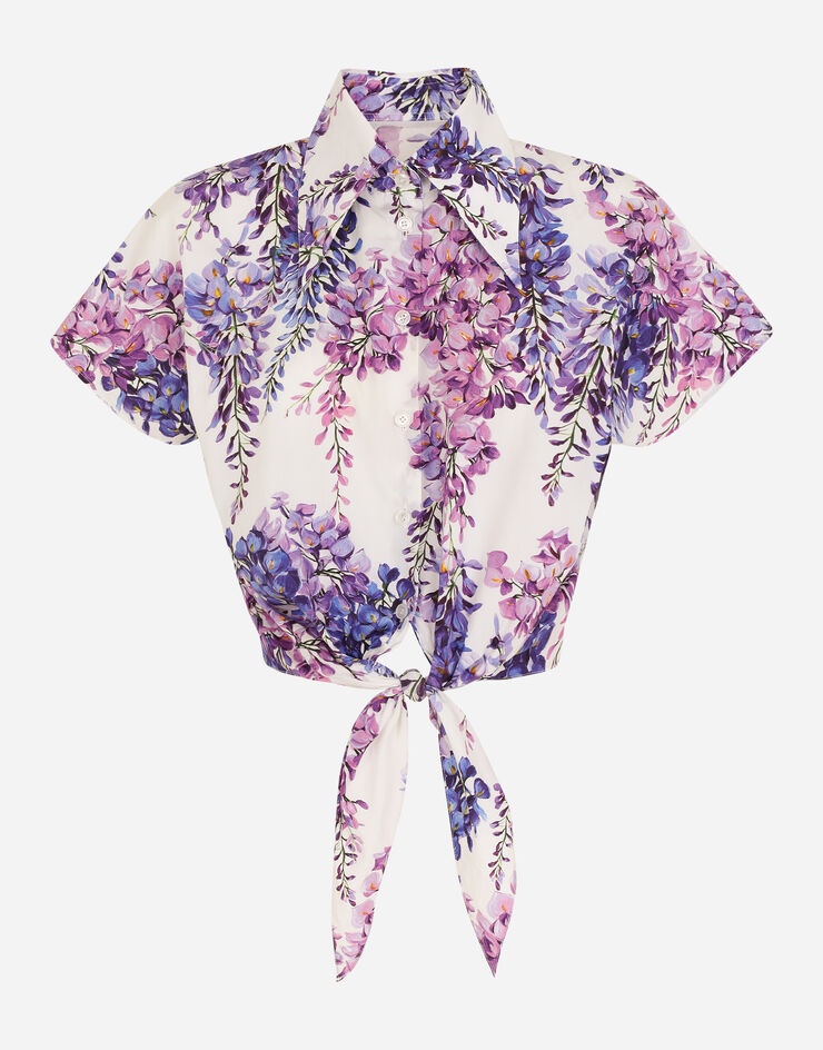 Wisteria-print poplin shirt with knot detail - 1