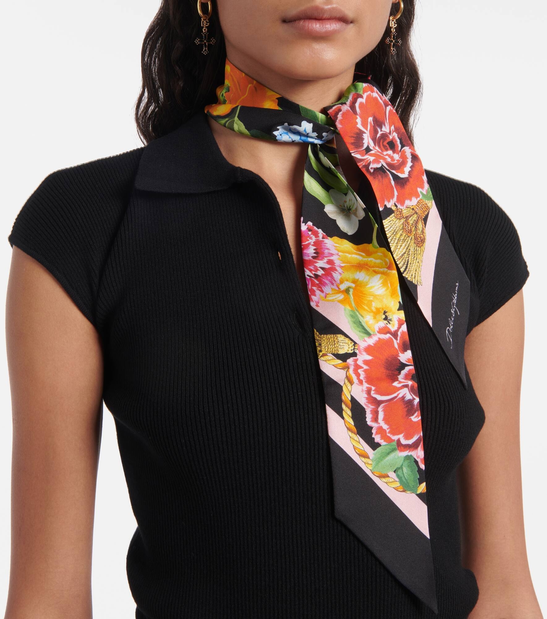 Floral silk twill scarf - 2