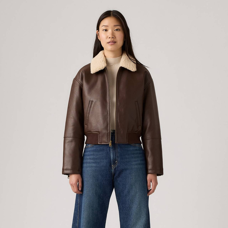 FAUX LEATHER BOMBER WITH SHERPA COLLAR 1