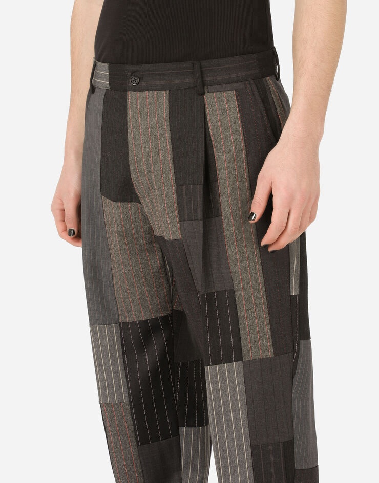 Stretch wool patchwork pants - 4