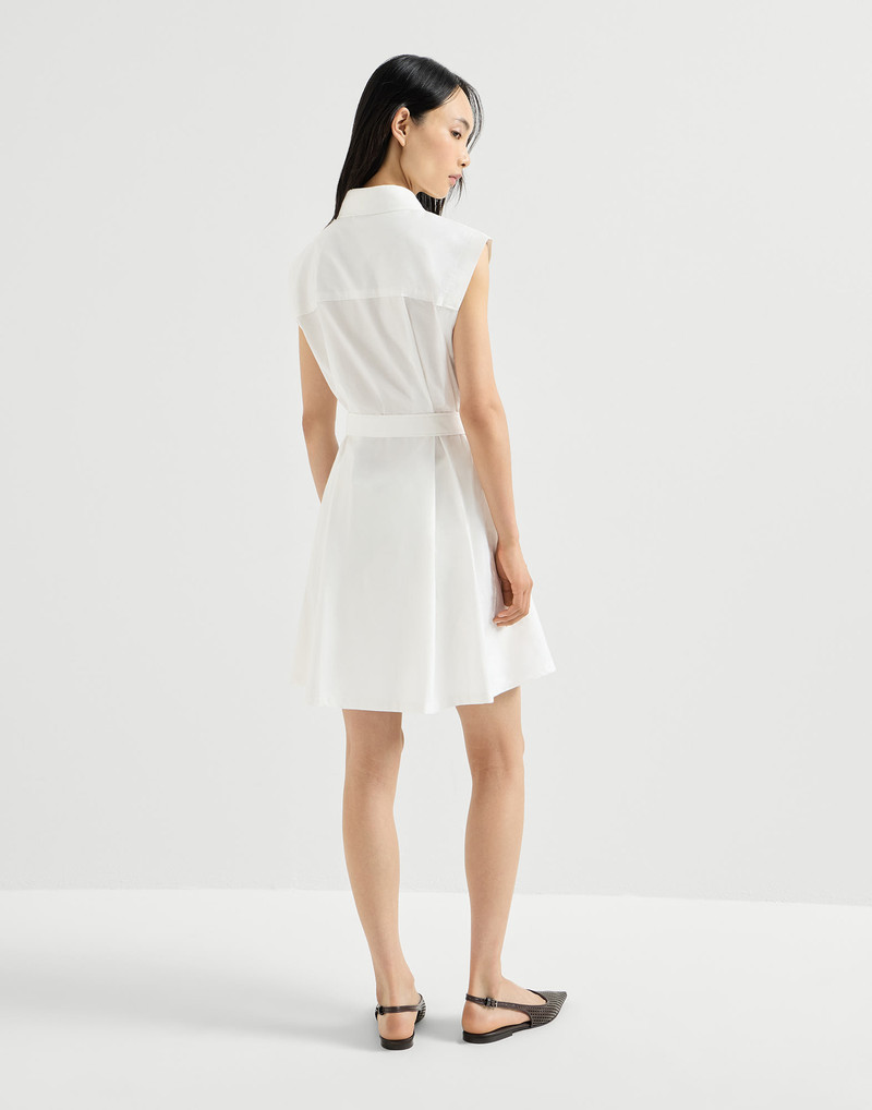 Techno cotton texture twill belted mini shirt dress with monili 3