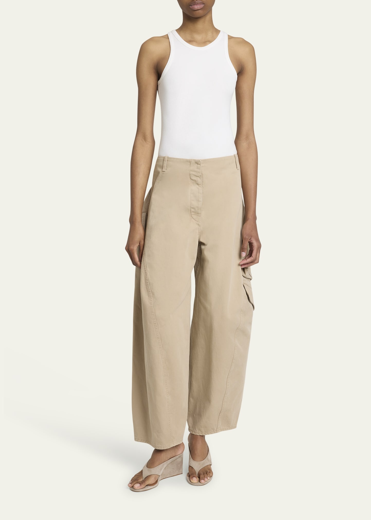 Mid-Rise Washed Chino Barrel-Leg Cargo Trousers - 2