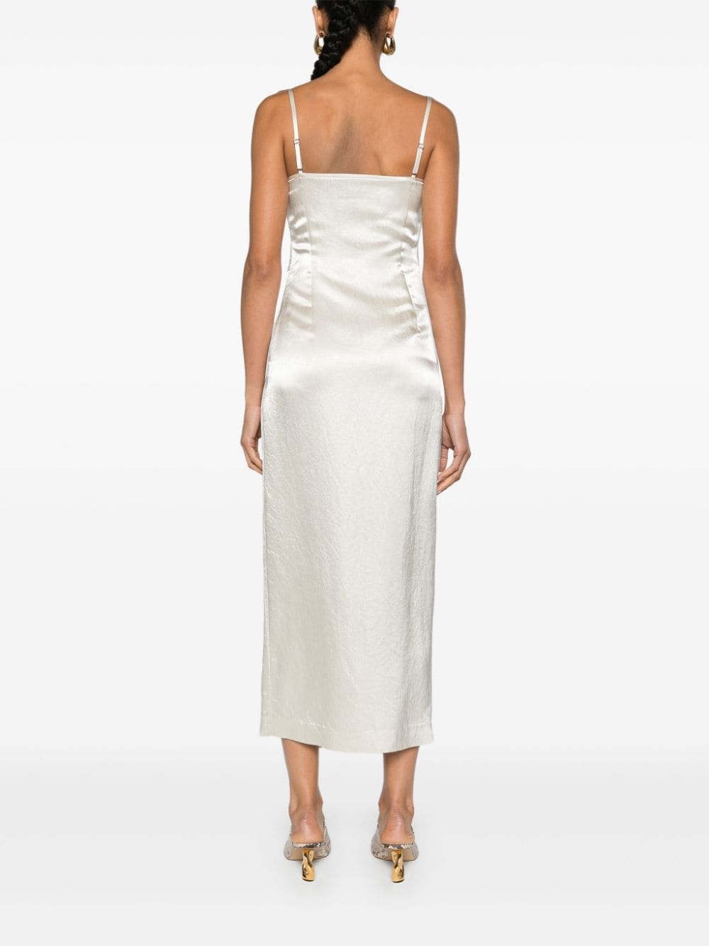 ruched-detailing satin midi dress - 4