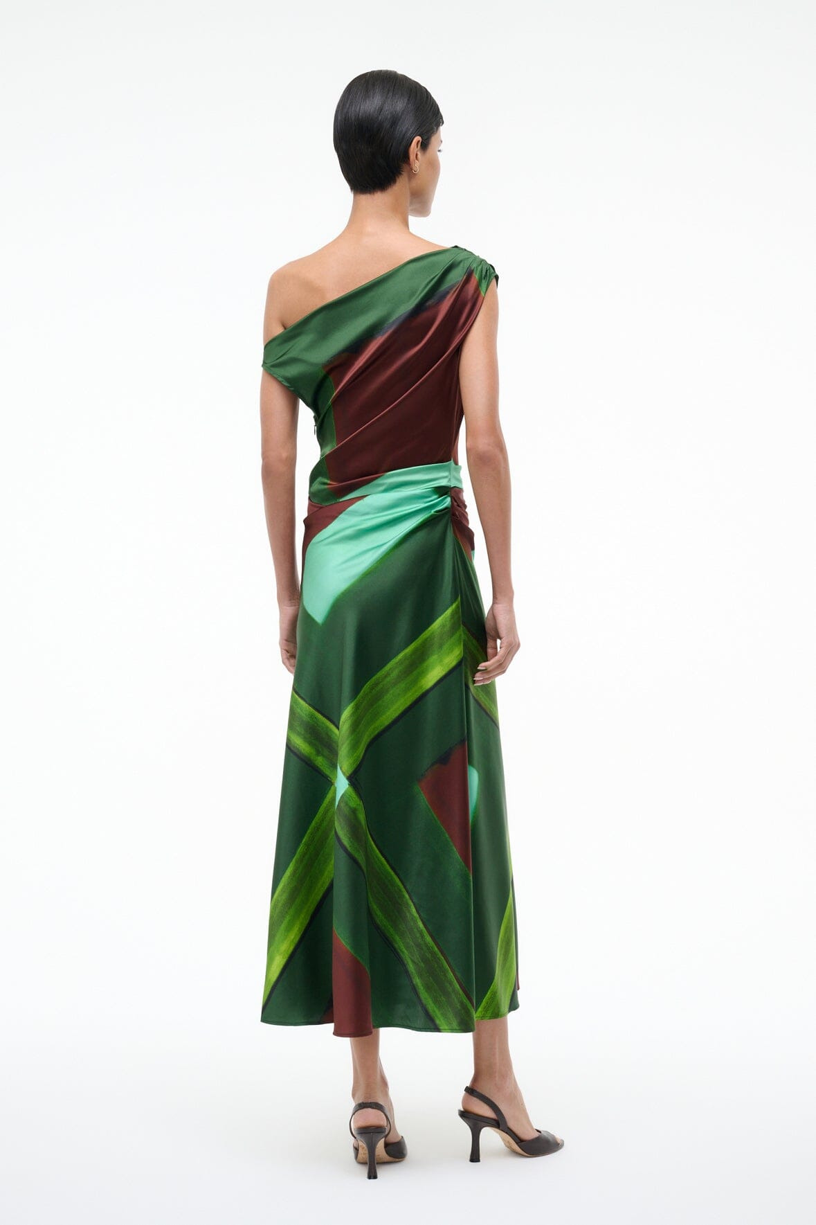 STAUD PHARE SILK DRESS EMERALD PRISM - 4
