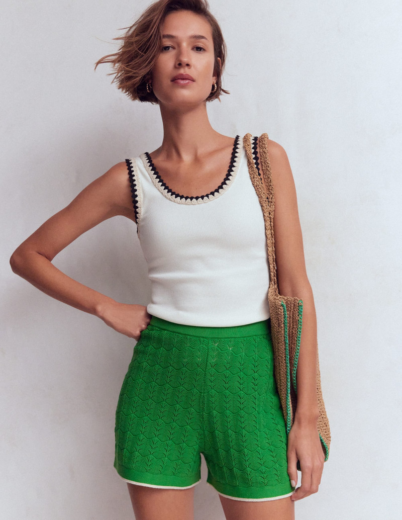 Knitted Pointelle Shorts-Online Lime 3