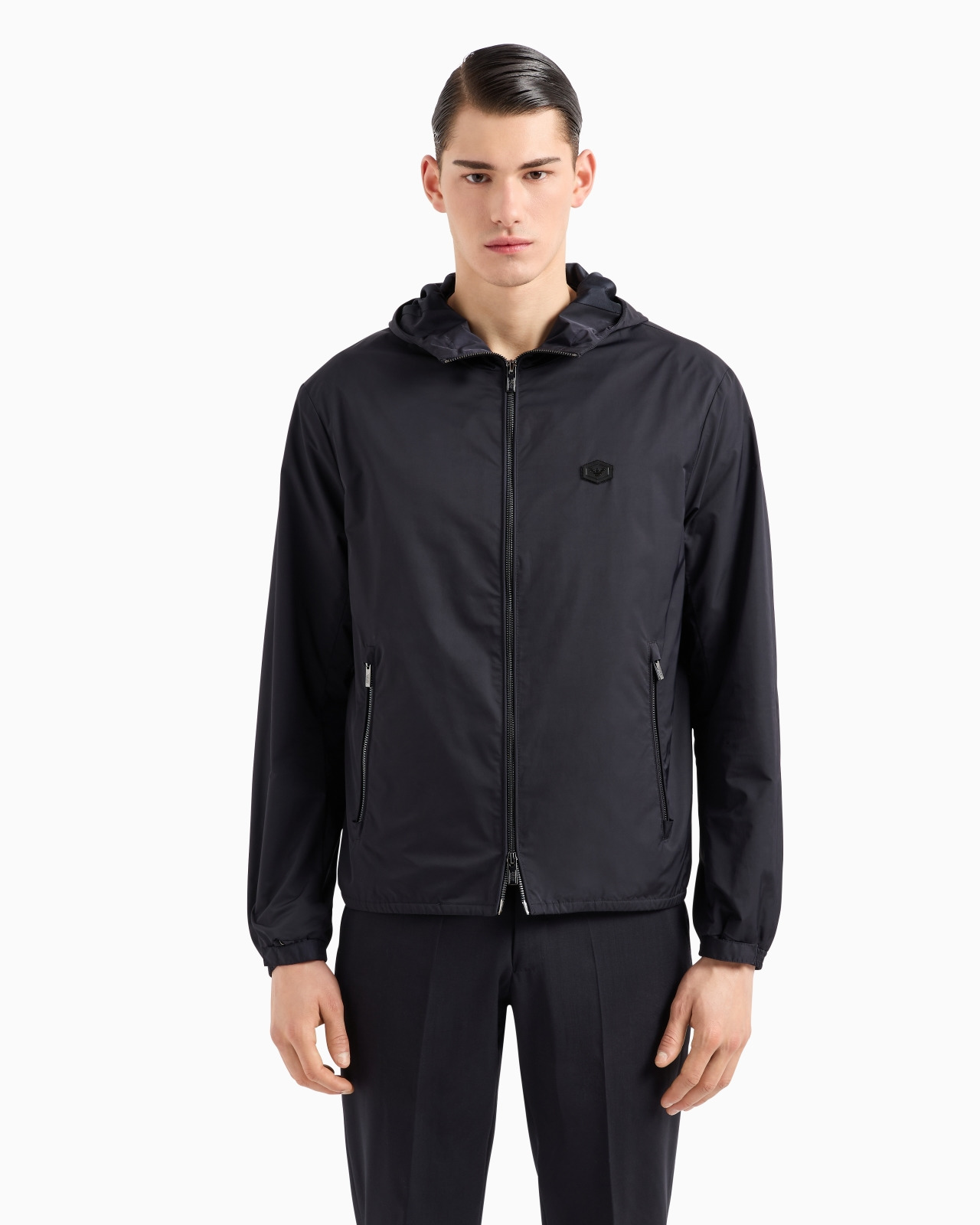 Hooded, water-repellent nylon blouson with logo patch - 4
