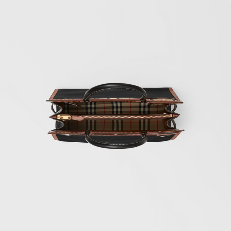 Burberry Medium Leather and Vintage Check Two-handle Title Bag outlook