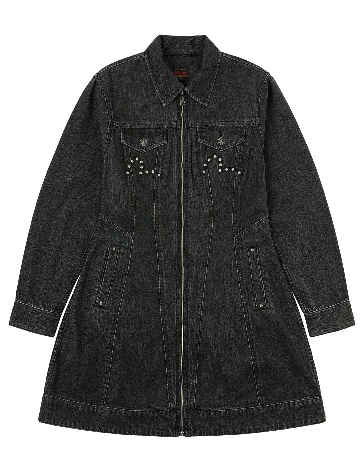 Seagull Embroidery with Studs Fashion Fit Denim Zipper Dress - 14