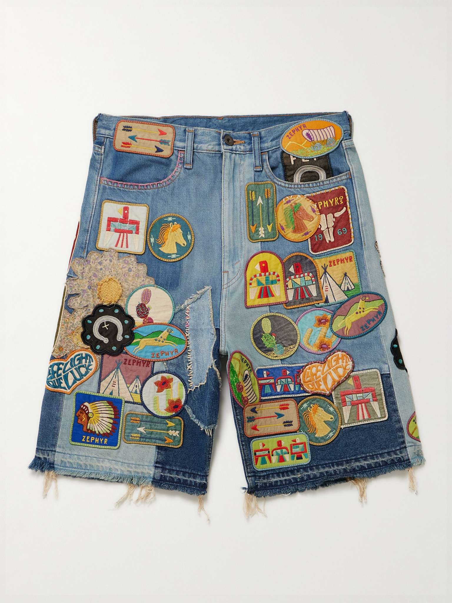 Graffiti Patchwork Denim Shorts