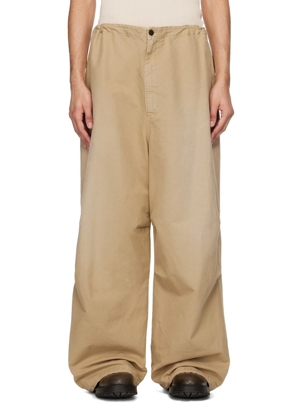 Beige Drawstring Trousers - 1