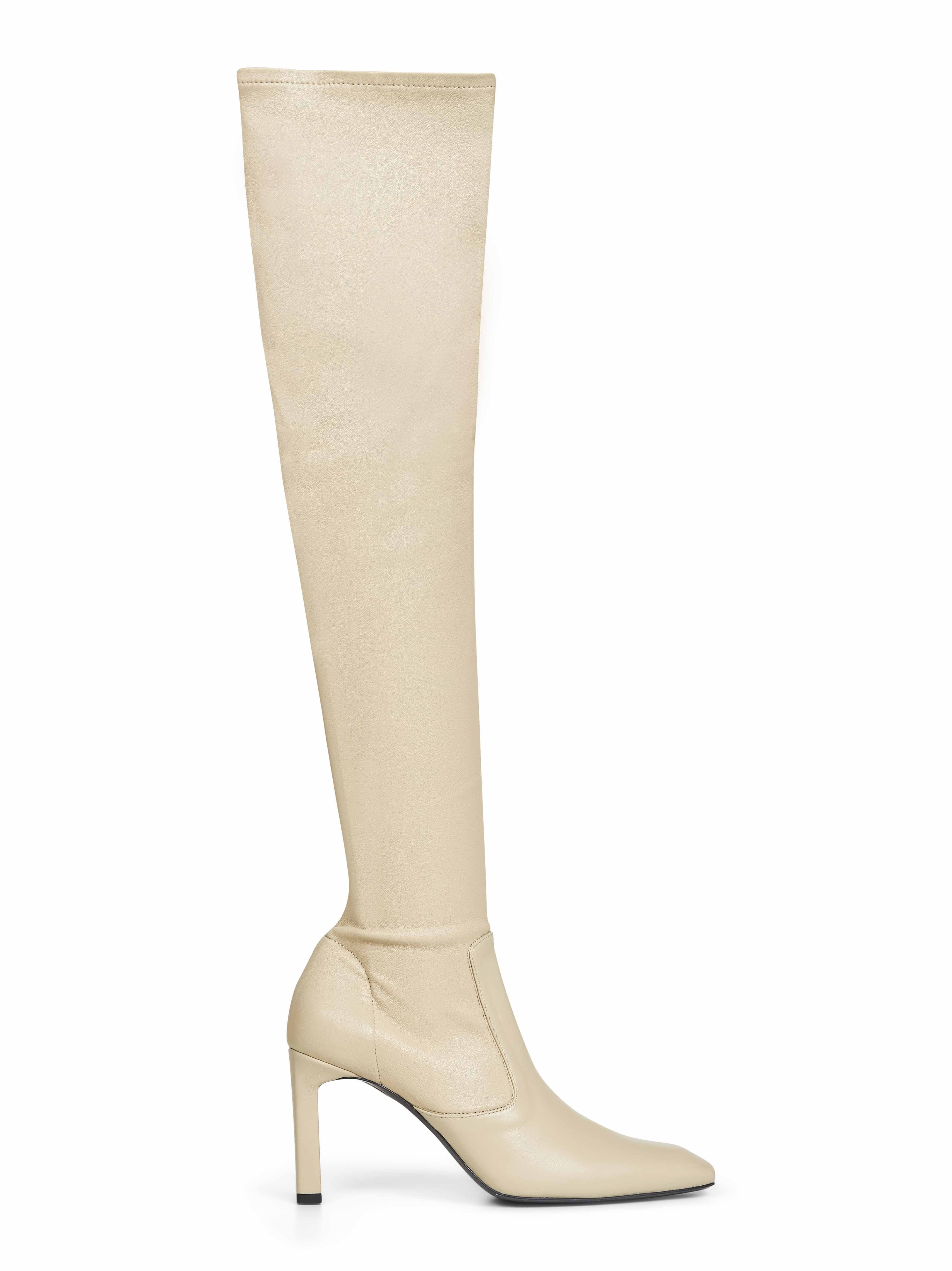 Beige nappa leather over-the-knee boots - 1