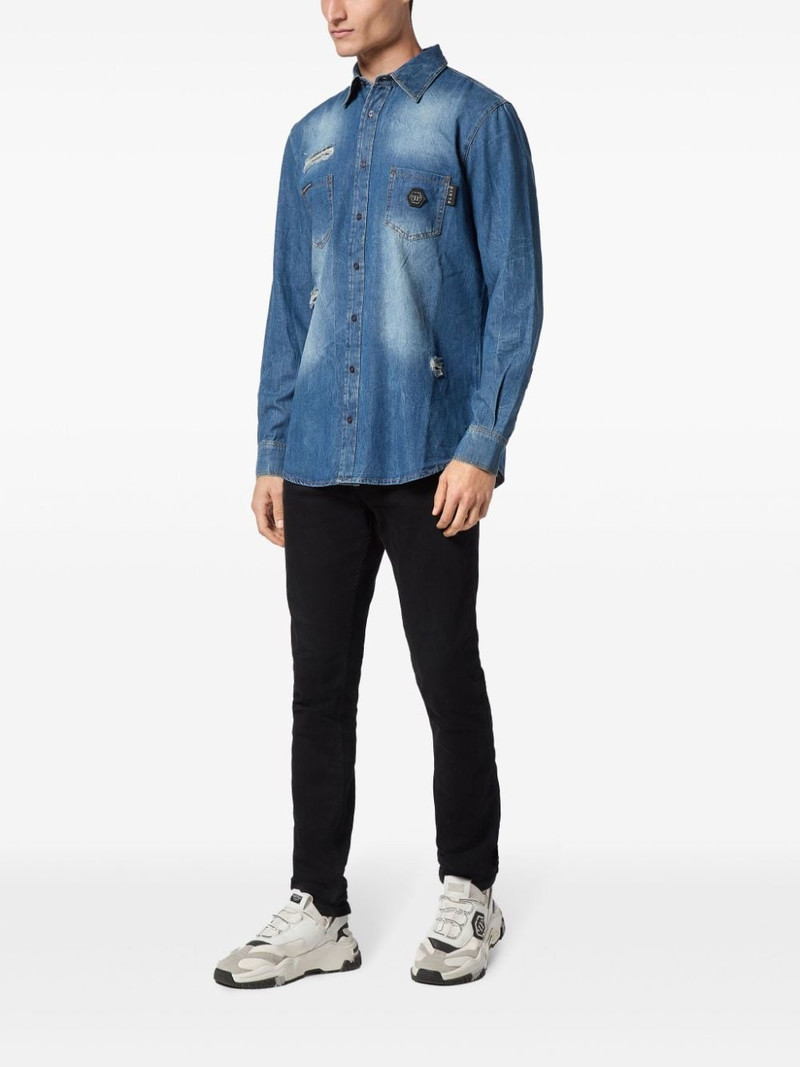 PHILIPP PLEIN distressed-effect denim shirt outlook
