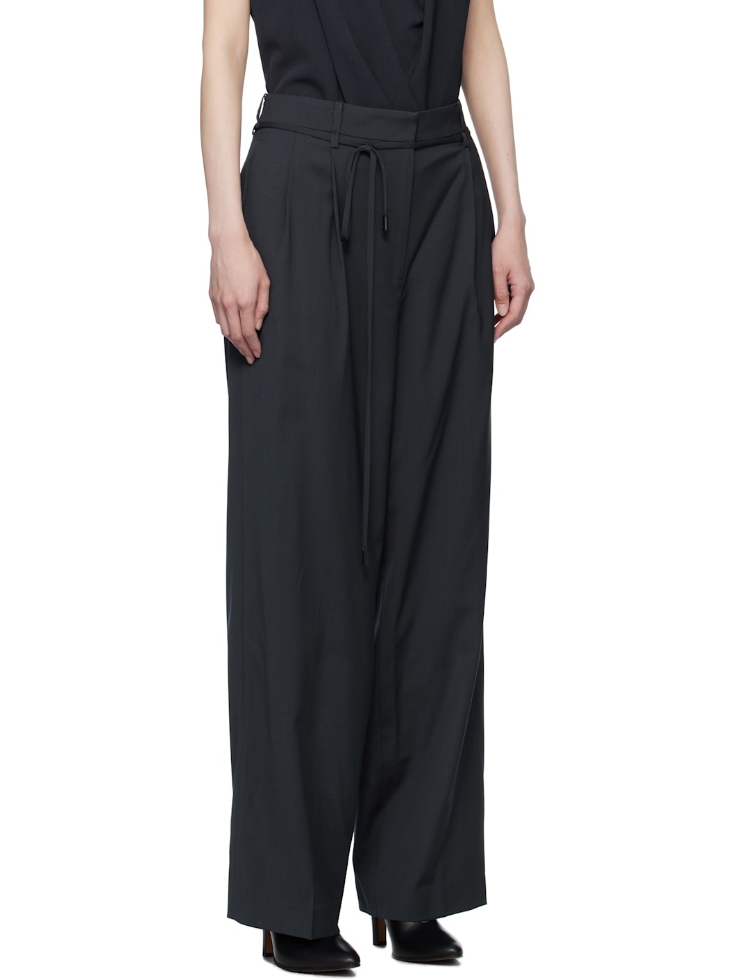 Navy Waist String Tuck Trousers - 2