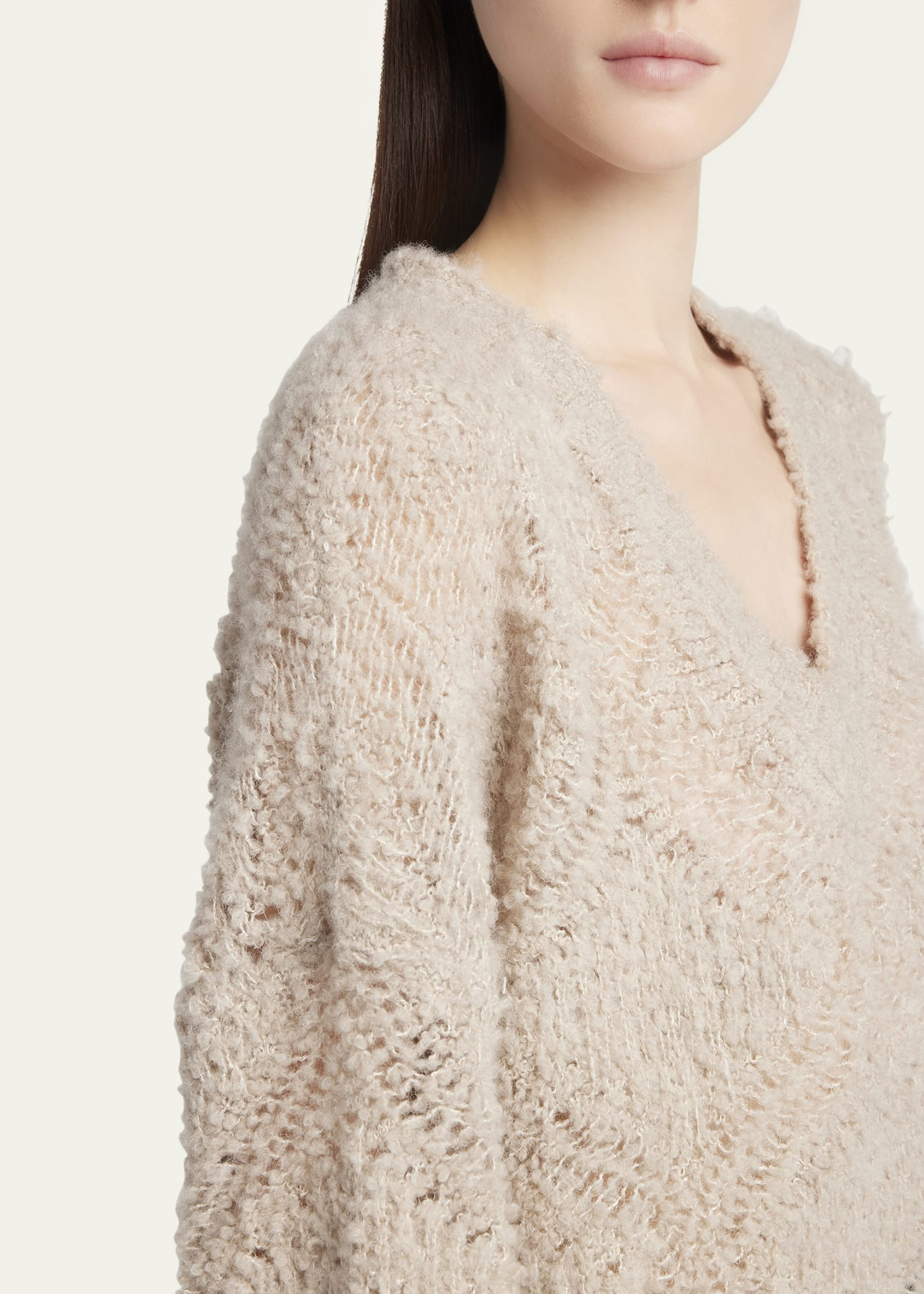 V-Neck Wool Cashmere Open-Knit Sweater - 5