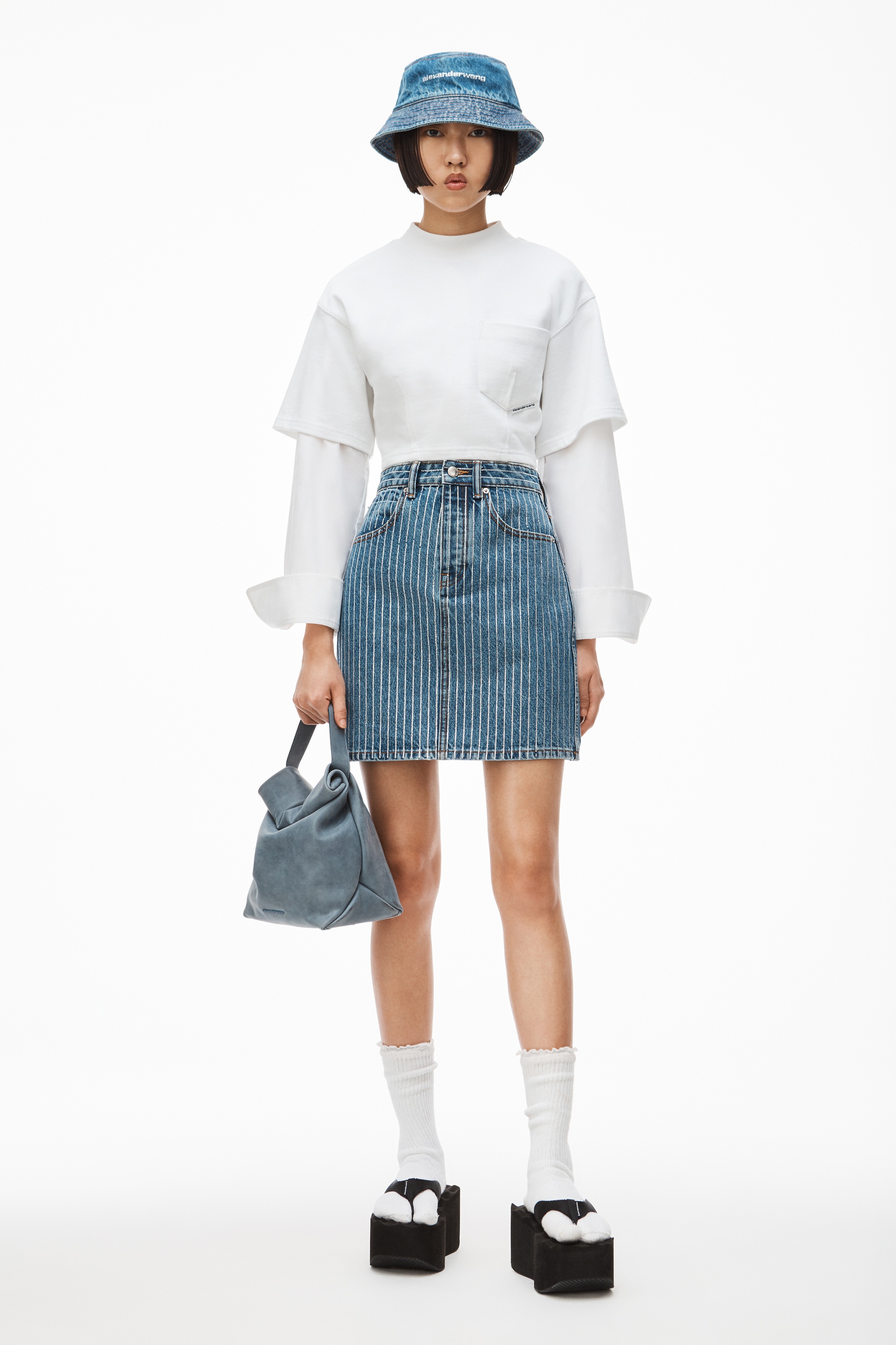 CRYSTAL STRIPE SKIRT IN DENIM - 2