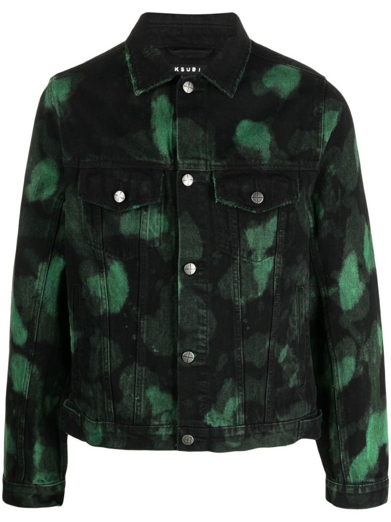 spot-print distressed denim jacket - 1