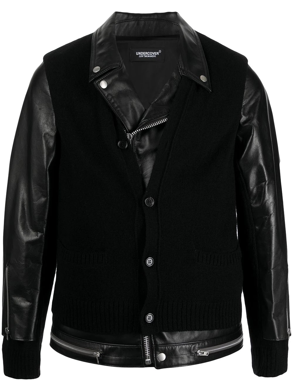 panelled leather jacket - 1