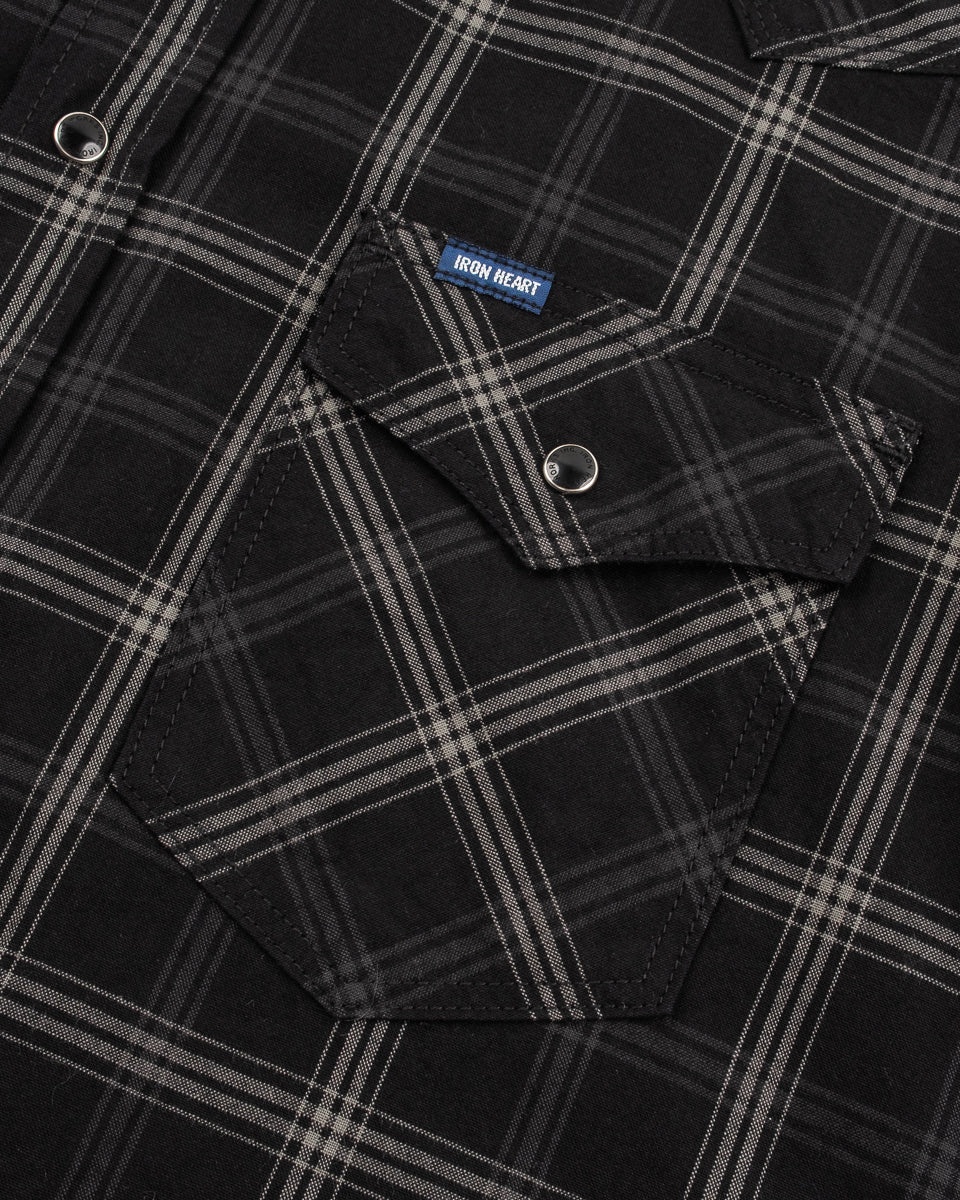 5OZ SELVEDGE SHORT SLEEVED MADRAS CHECK WESTERN SHIRT - BLACK - 8