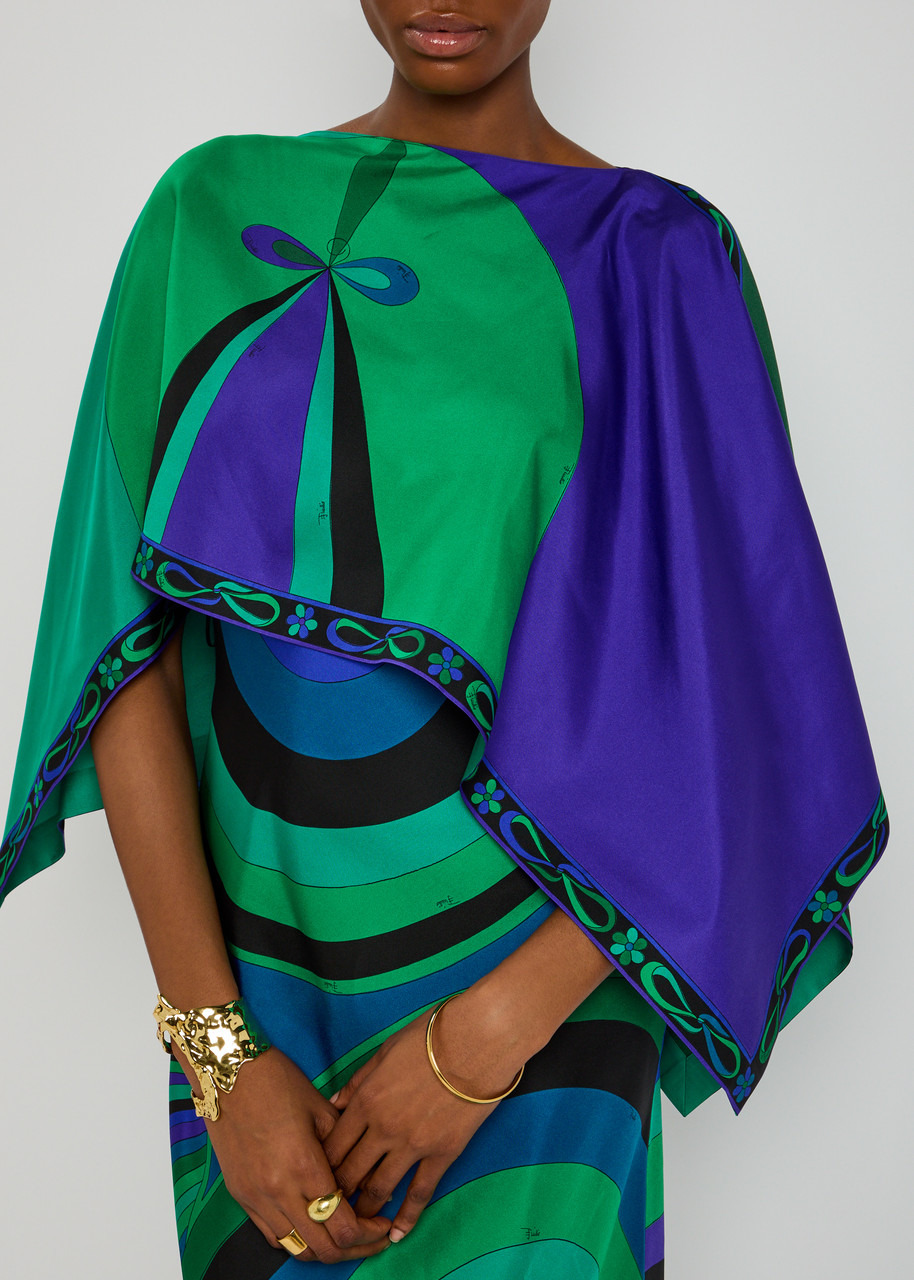 Pucci Iride Cape-effect Silk-twill Maxi Dress - 5