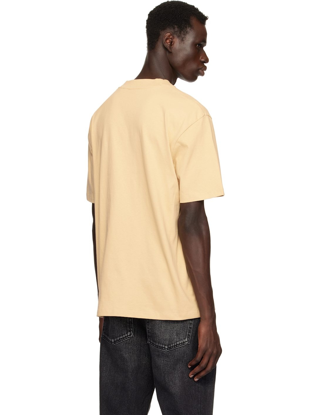 Beige Relaxed-Fit Logo Print T-shirt - 3