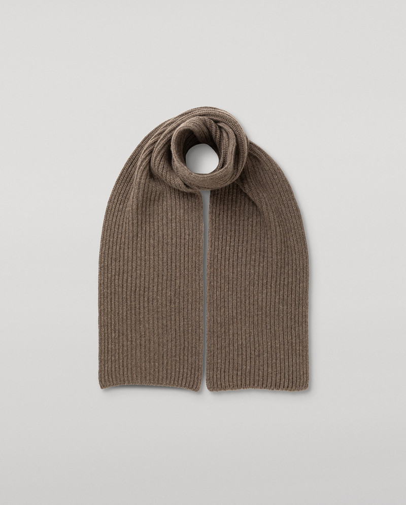 Lovat Brown Ribbed Cashmere Scarf 1