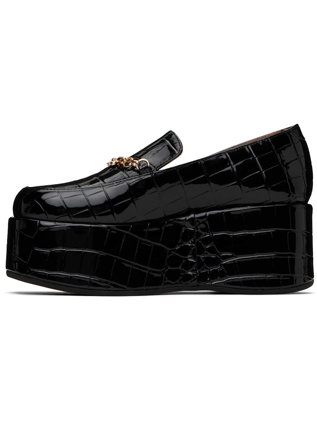 Black Patent Croco Butterfly Chain Platform Loafers - 3
