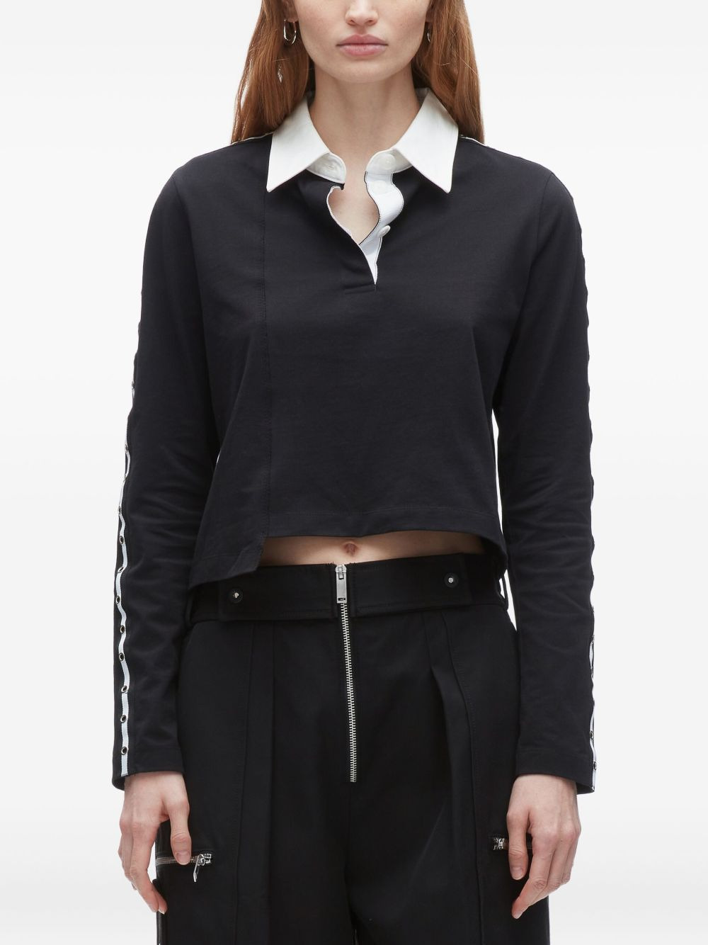 panelled eyelet-detail polo top - 3