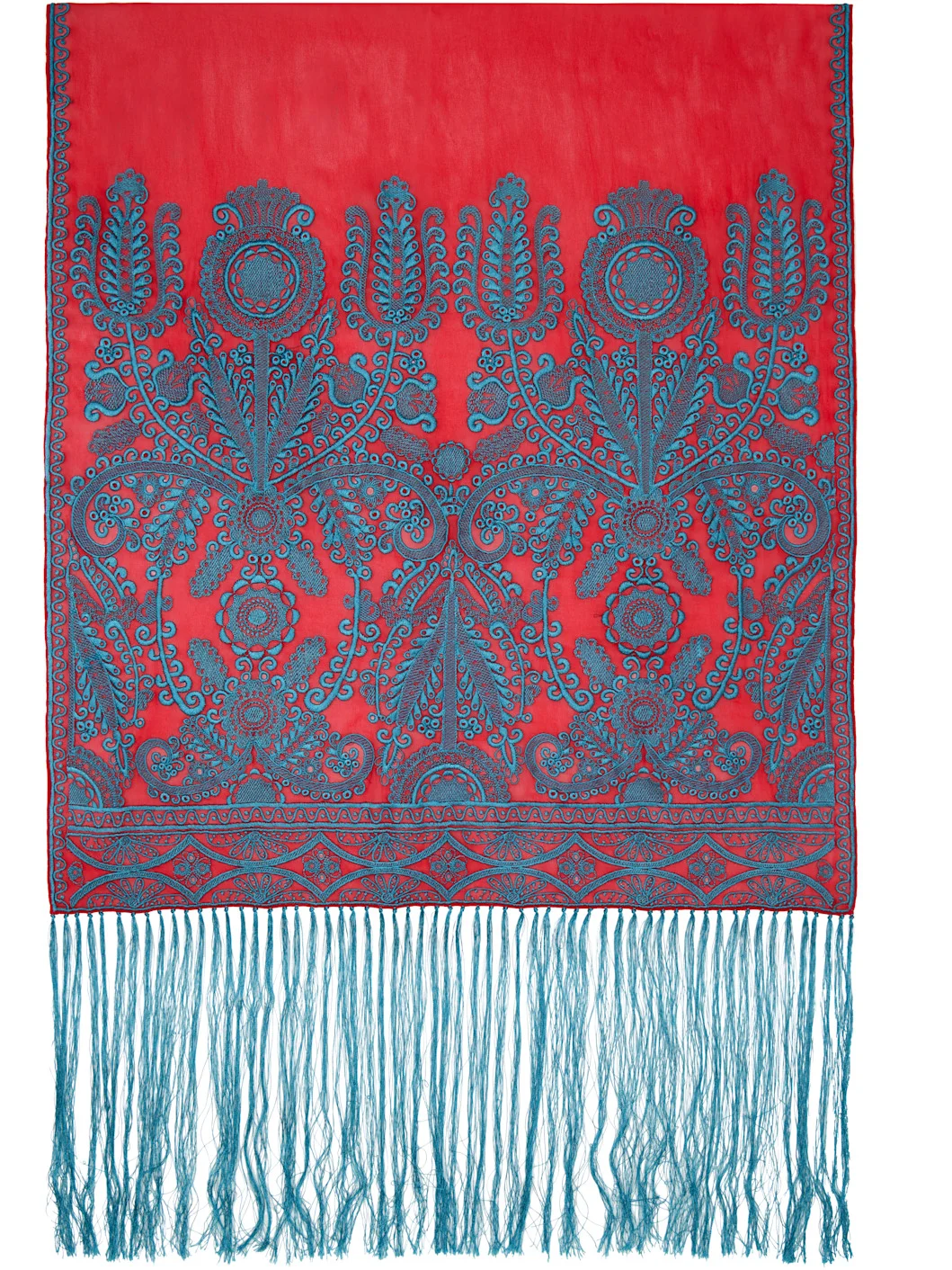 Red & Blue Embroidered Scarf - 1