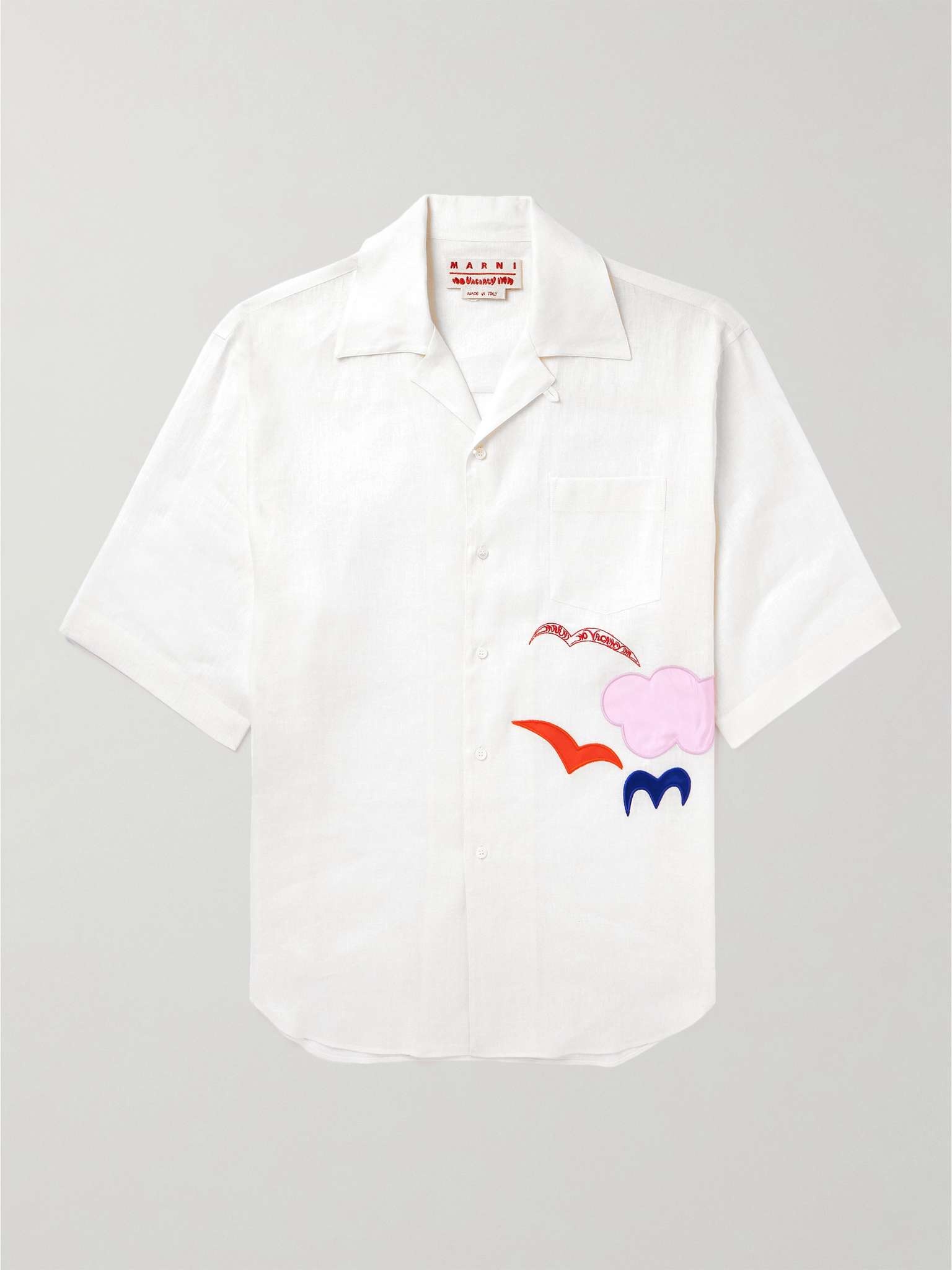 + No Vacancy Inn Convertible-Collar Appliquéd Linen-Blend Shirt - 1